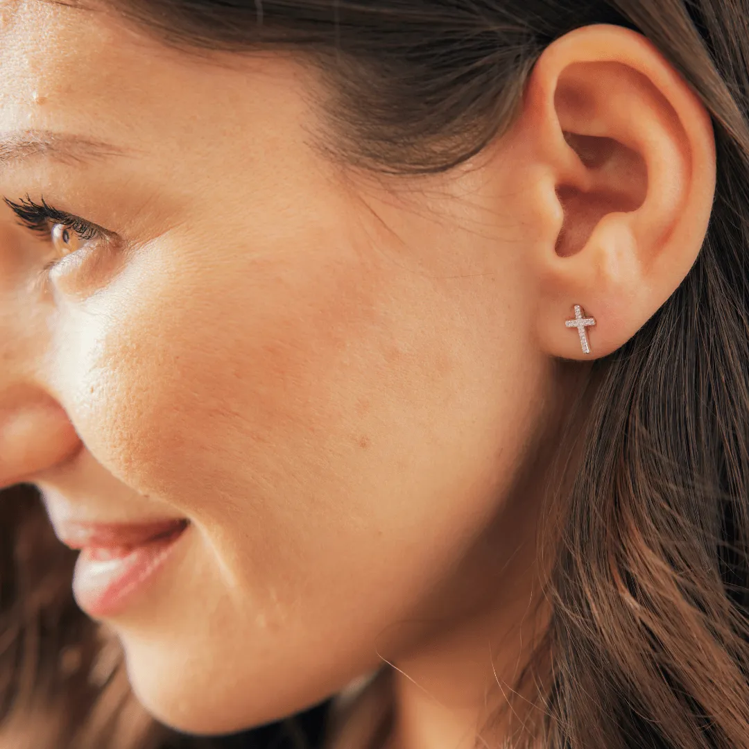 14k Gold Pavé Diamond Cross Stud Earrings sold by Tiny Tags product image thumbnail 5