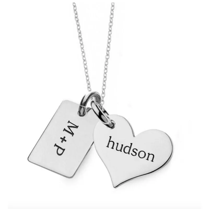 Sterling Silver Heart & Mini Dog Tag Necklace sold by Tiny Tags