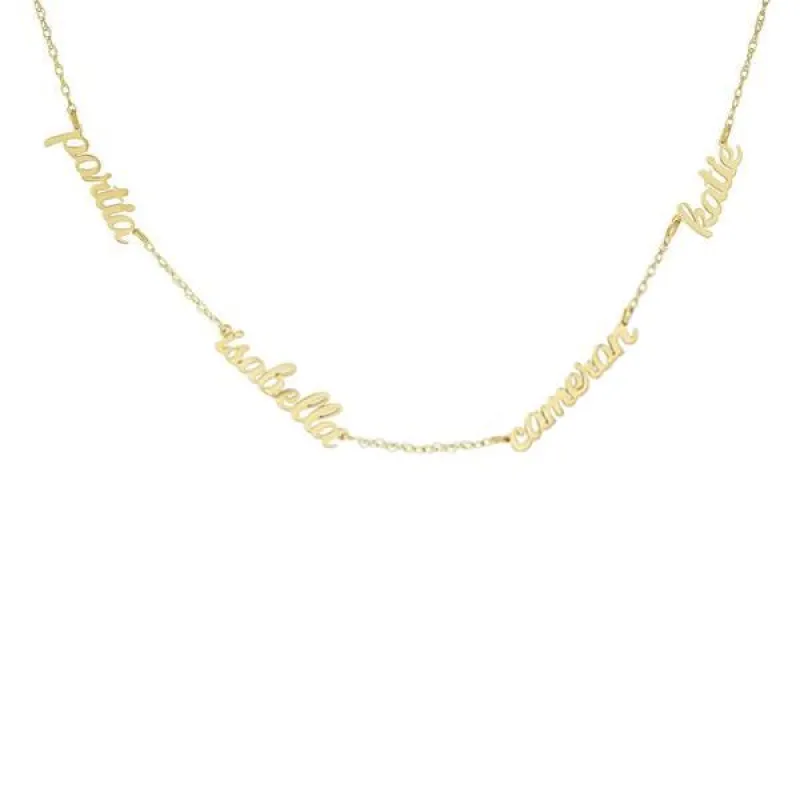 14k Gold Script Nameplate Necklace - 4 Names sold by Tiny Tags