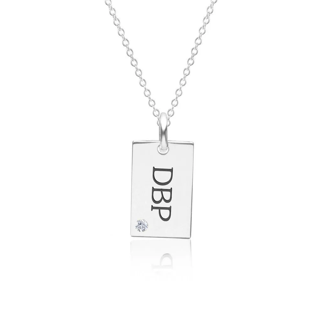 Sterling Silver Monogram Dog Tag Necklace With Birthstone sold by Tiny Tags