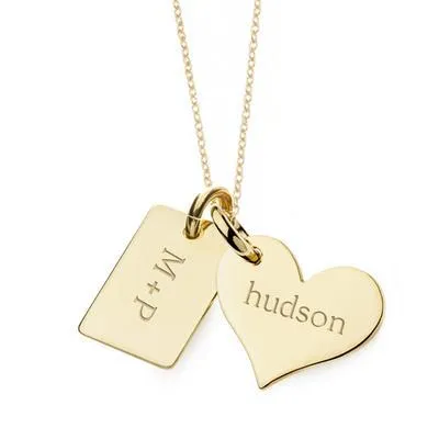 14k Gold Heart & Mini Dog Tag Necklace sold by Tiny Tags