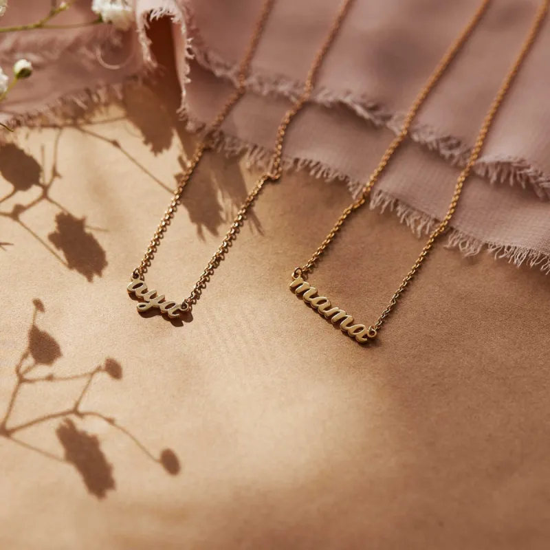 Mama & Me Script Nameplate Necklace Set sold by Tiny Tags