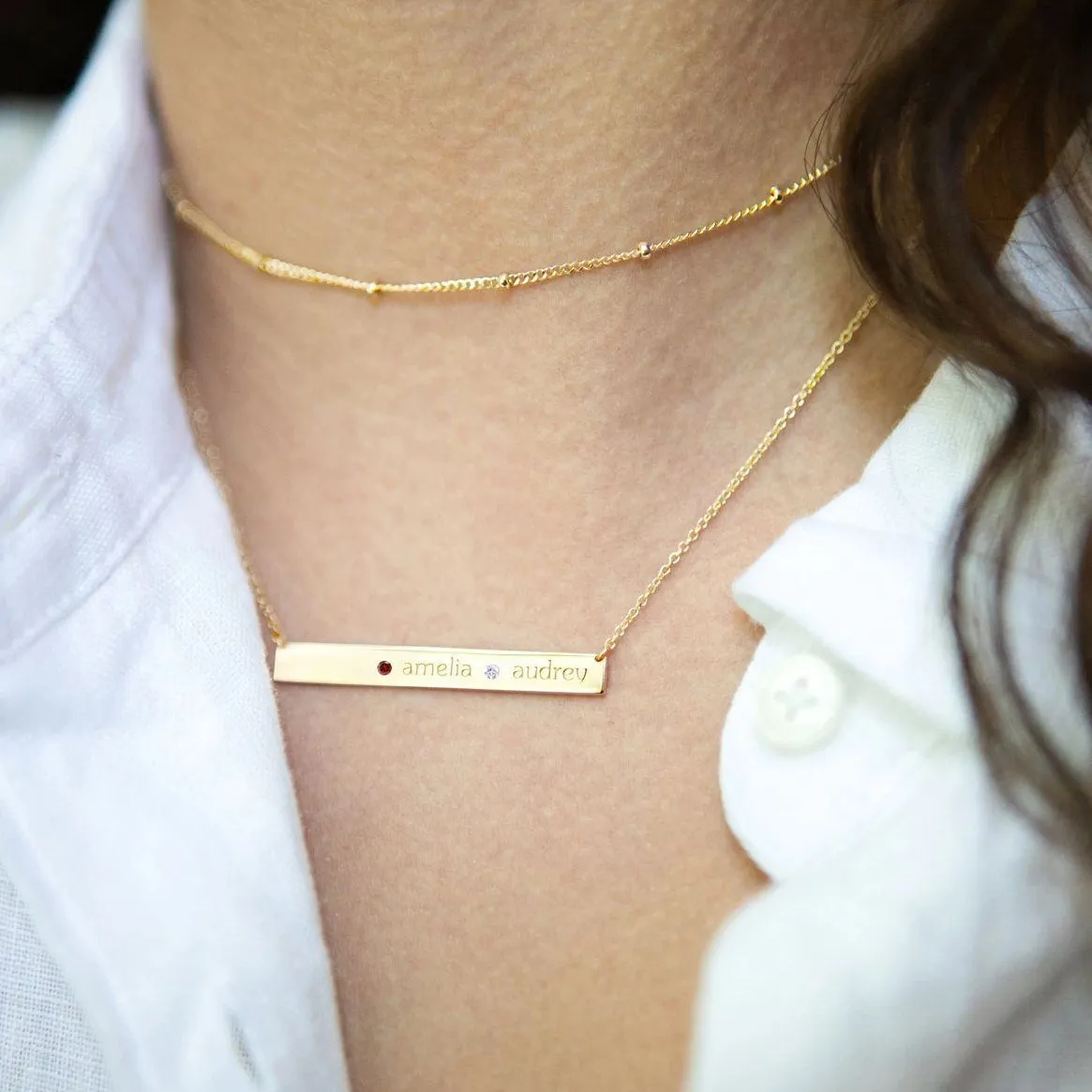 14k Gold Skinny Bar Birthstone Necklace - 3 Stones sold by Tiny Tags product image thumbnail 4