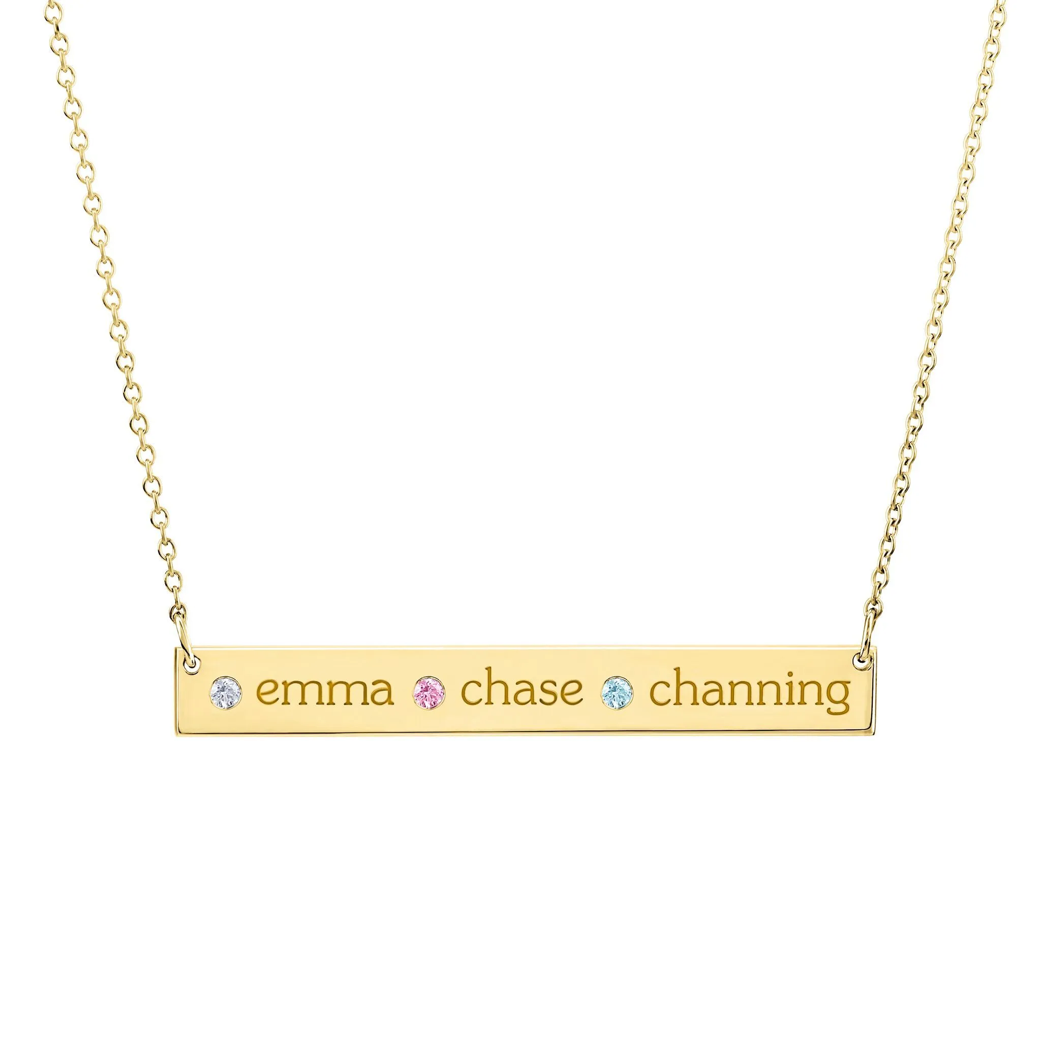 14k Gold Skinny Bar Birthstone Necklace - 3 Stones sold by Tiny Tags