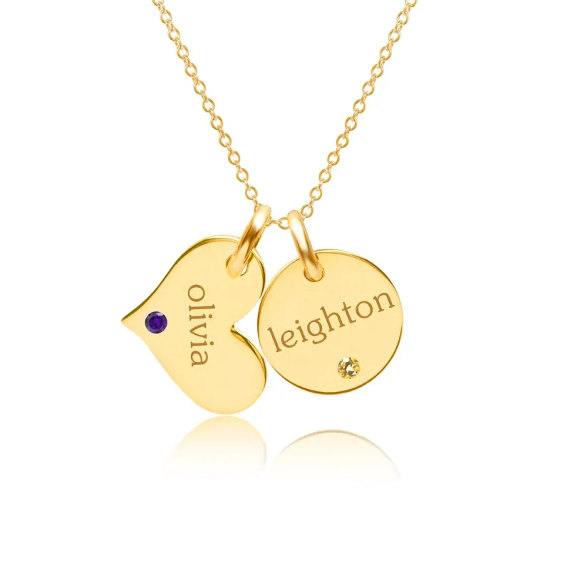 14k Gold Circle & Heart Necklace With Birthstones sold by Tiny Tags