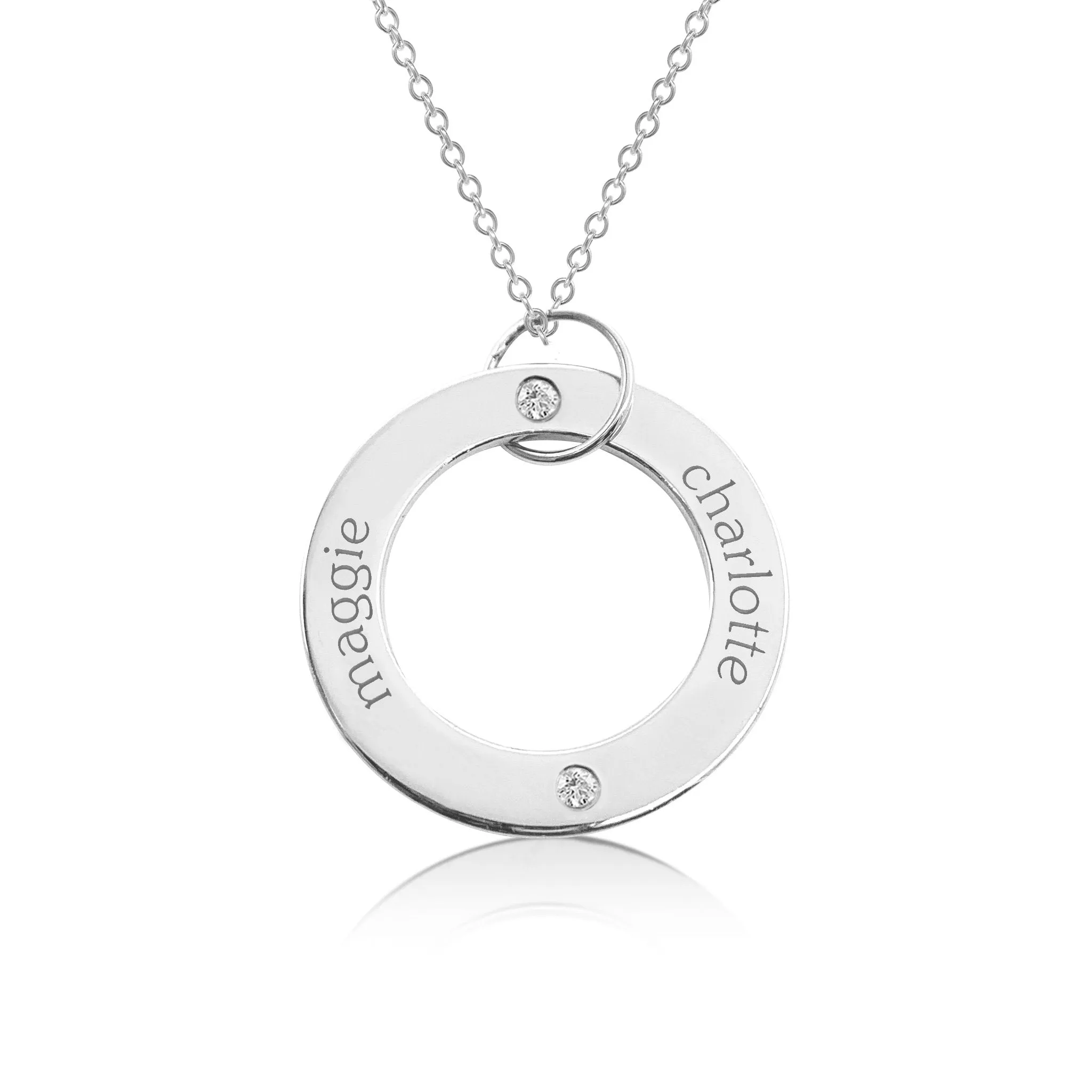 14k Gold Circle Pendant Necklace - 2 Names With Birthstones sold by Tiny Tags product image thumbnail 3