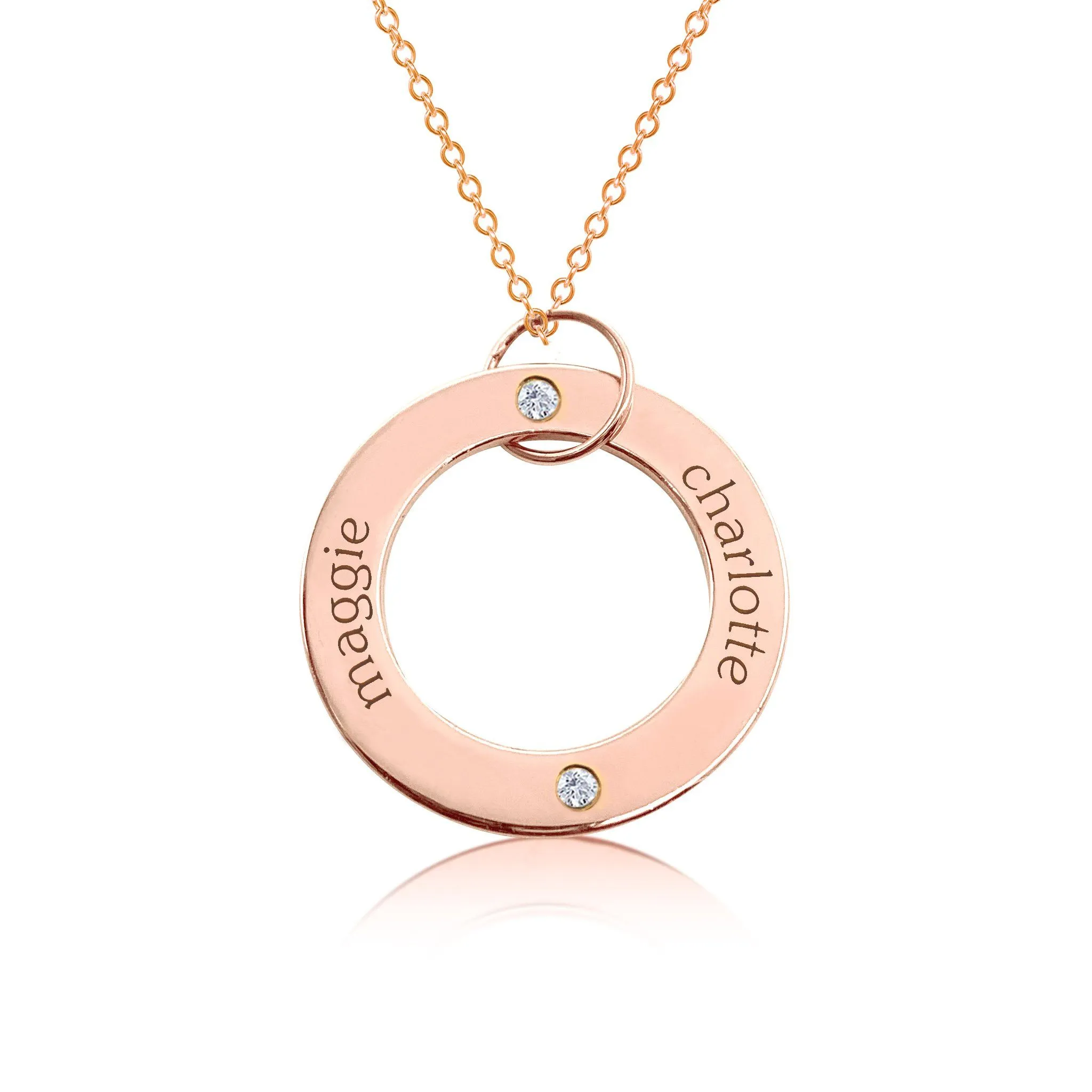 14k Gold Circle Pendant Necklace - 2 Names With Birthstones sold by Tiny Tags product image thumbnail 2