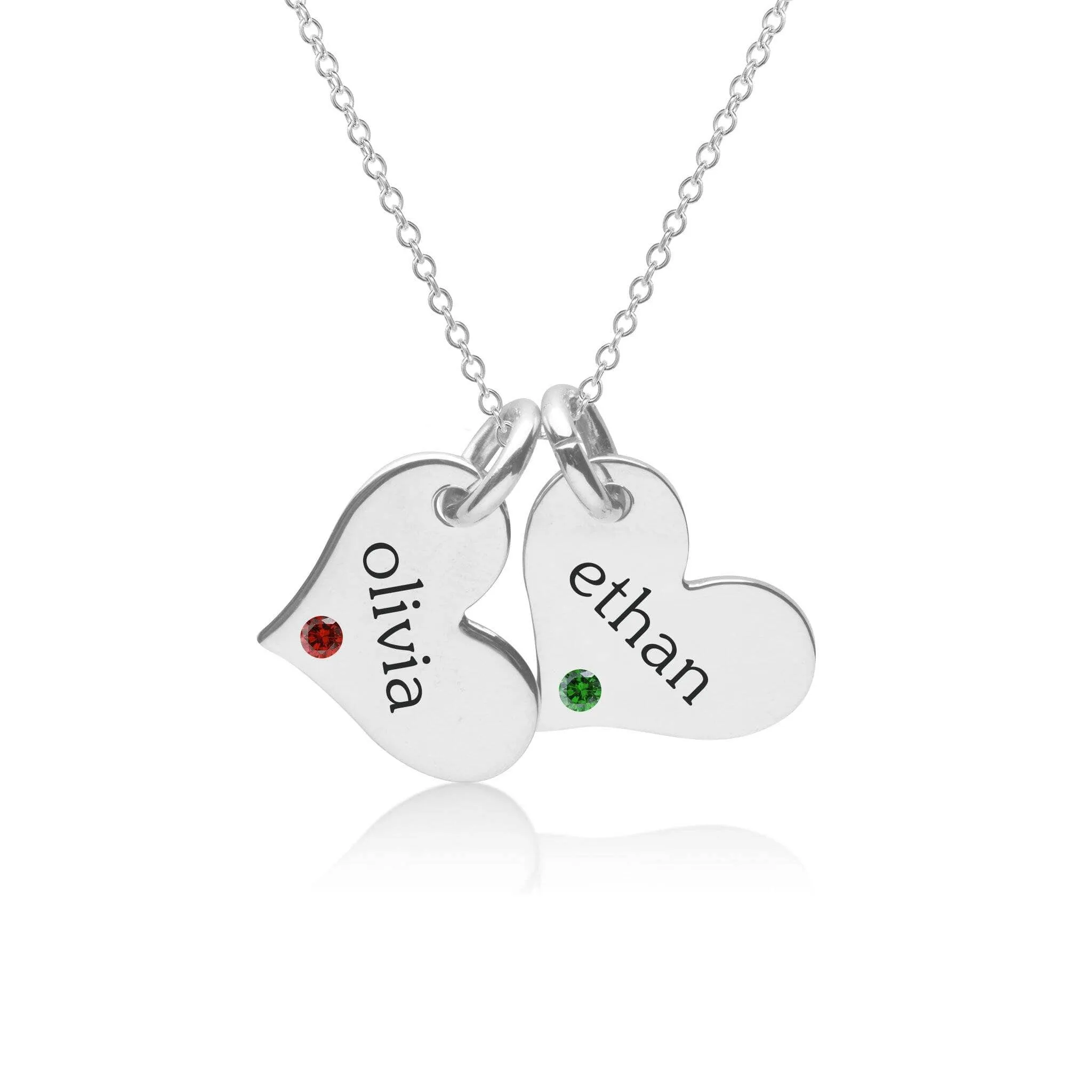 Sterling Silver Heart Necklace - 2 Hearts With Birthstones sold by Tiny Tags