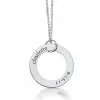 Sterling Silver Circle Pendant Necklace - Name & Birthday sold by Tiny Tags
