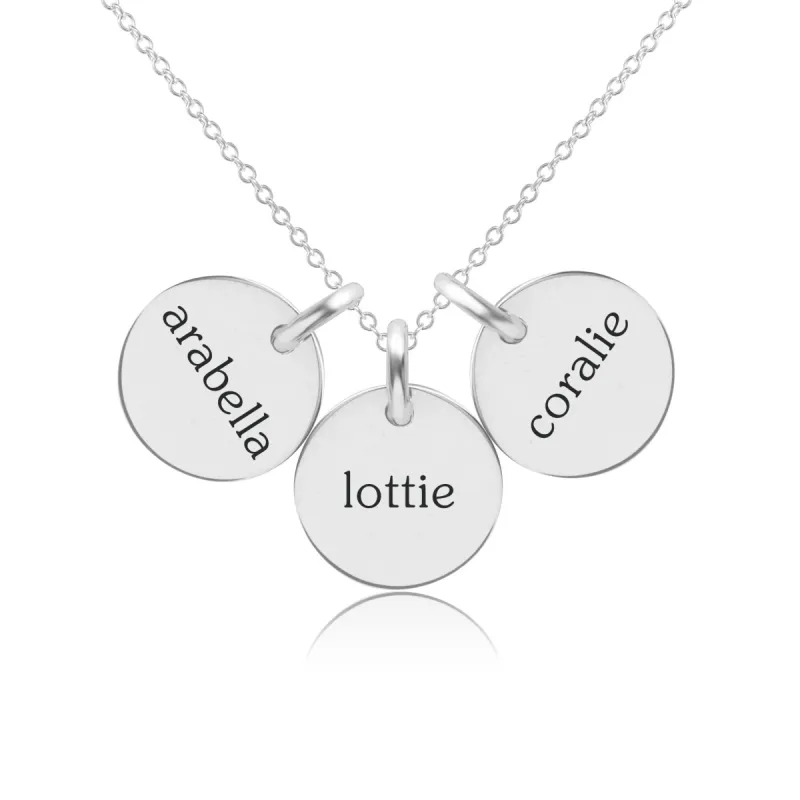 Sterling Silver Circle Necklace - 3 Names sold by Tiny Tags