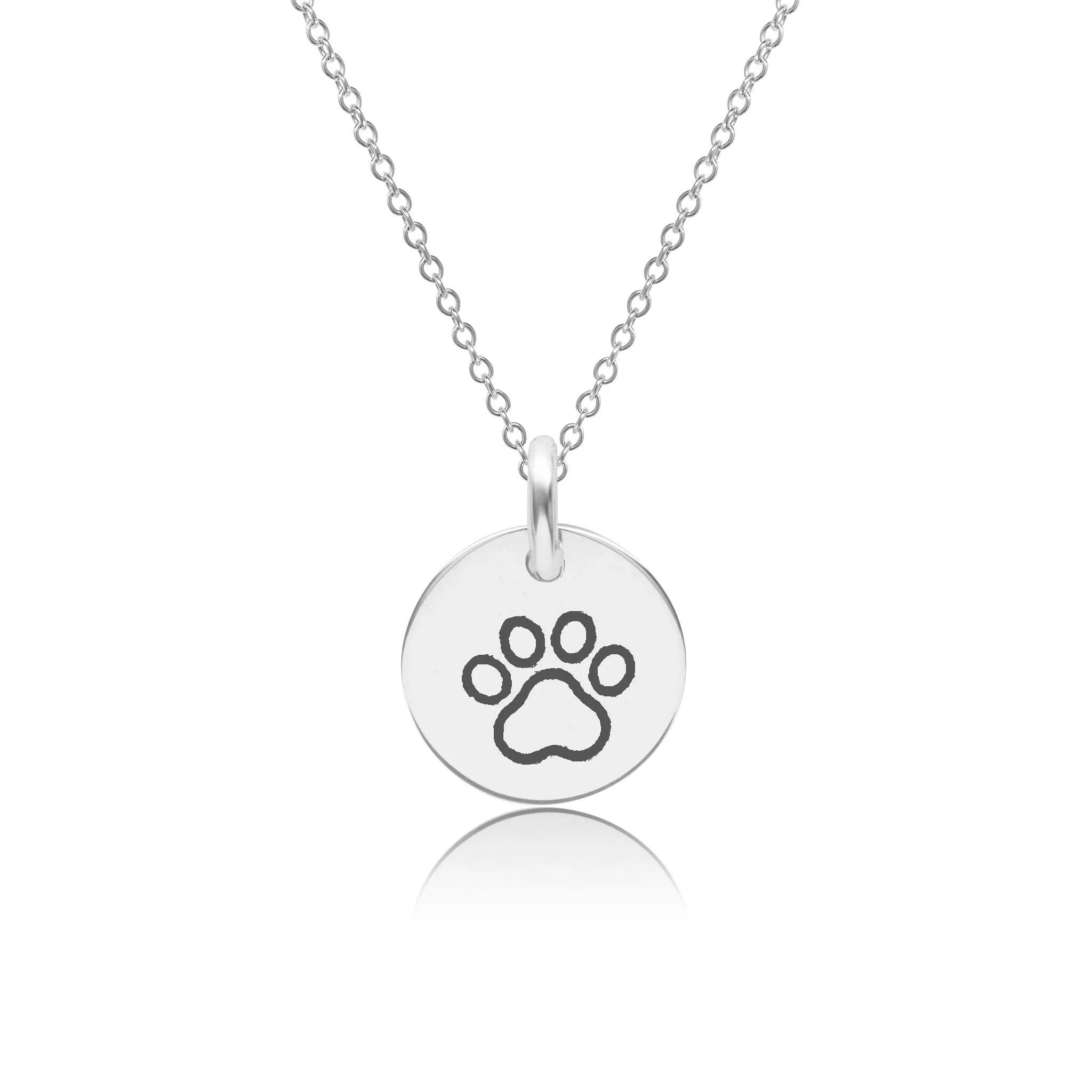 Sterling Silver Engravable Paw Print Necklace sold by Tiny Tags