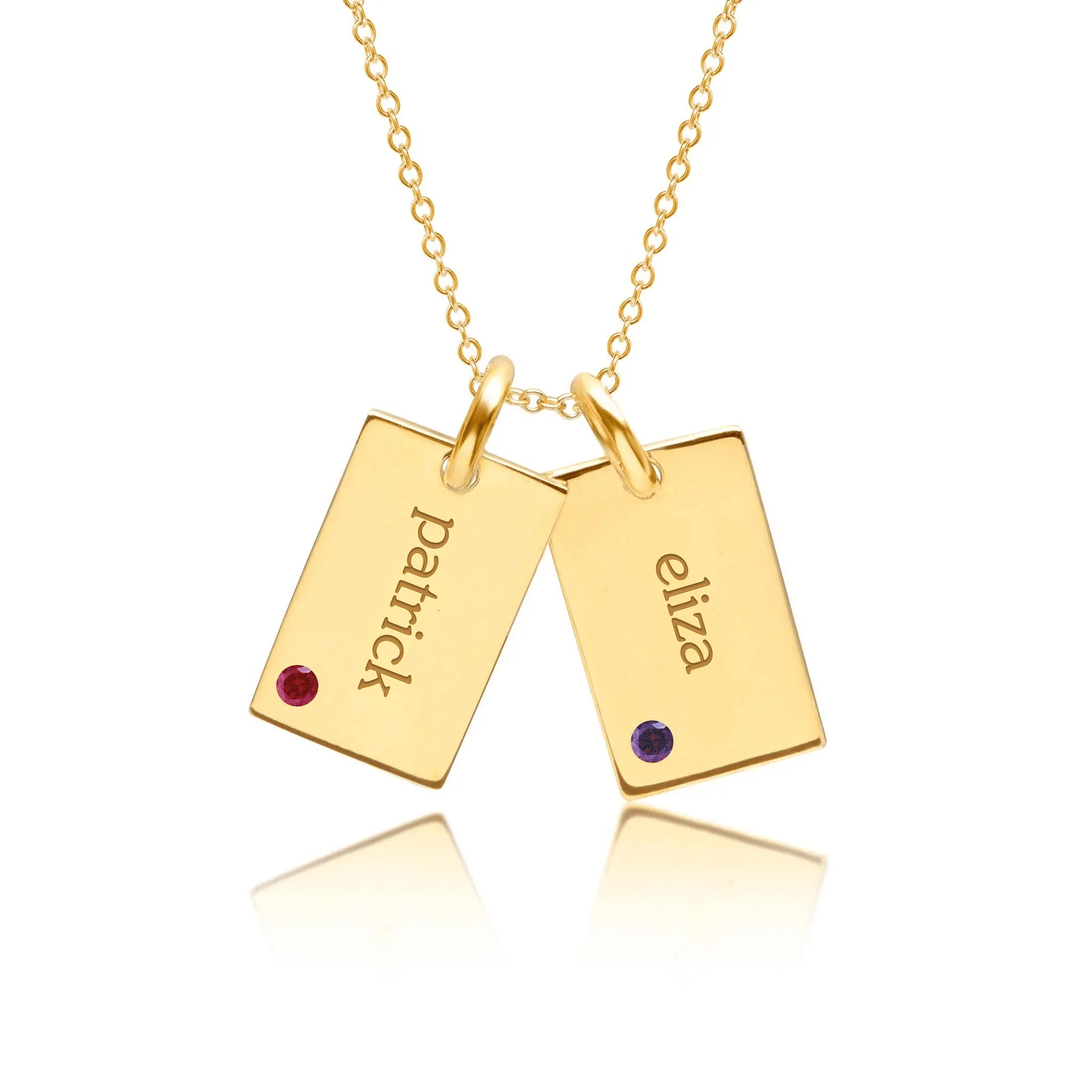 Gold Mini Dog Tag Necklace - 2 Names With Birthstones sold by Tiny Tags