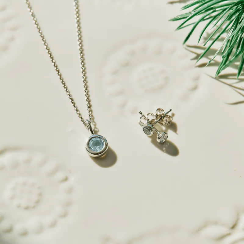 Silver Birthstone Bundle (Necklace + Earrings) sold by Tiny Tags