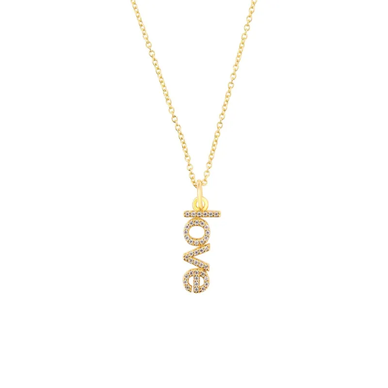Gold Pavé Vertical Love Necklace sold by Tiny Tags