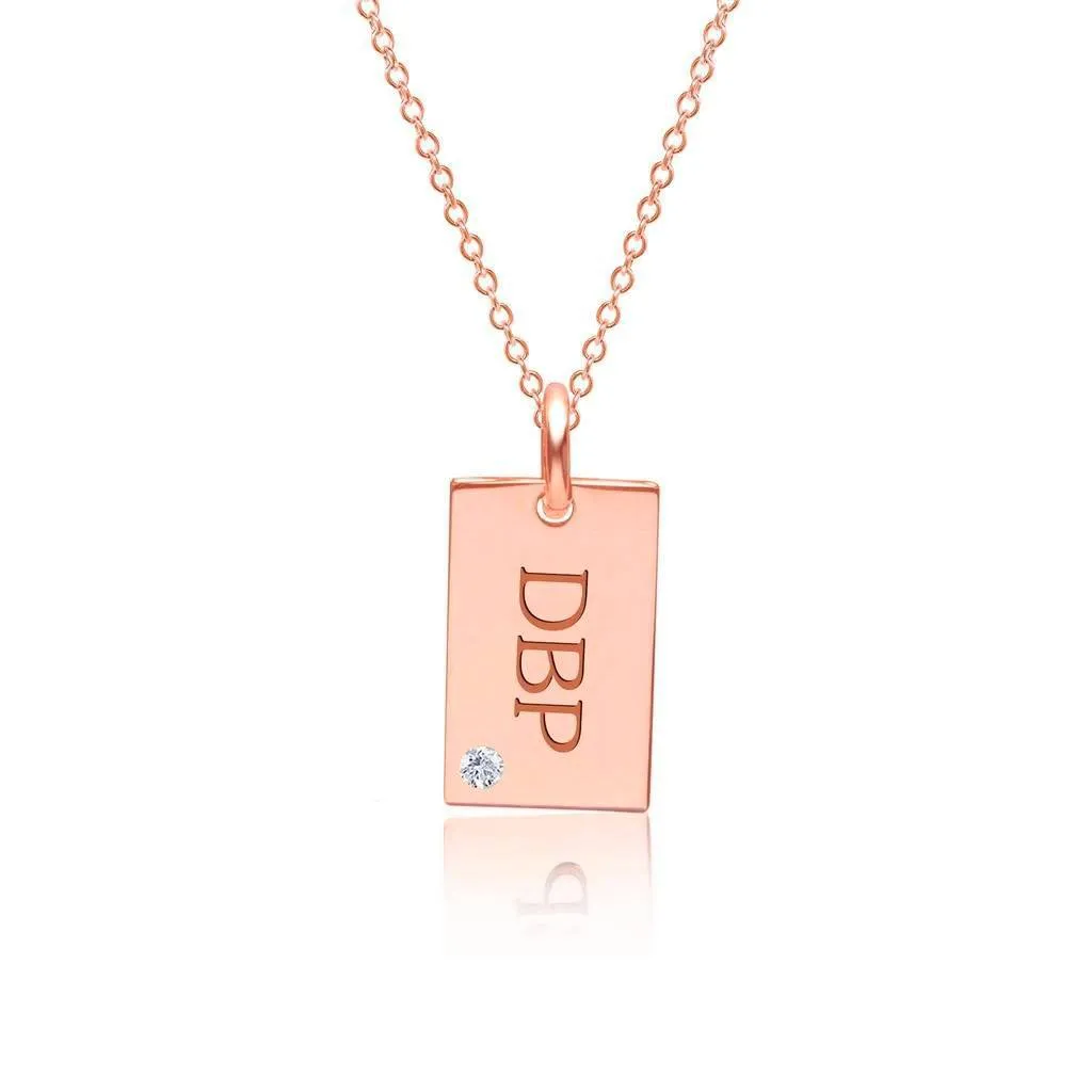 14k Gold Monogram Dog Tag Necklace With Birthstone sold by Tiny Tags product image thumbnail 3