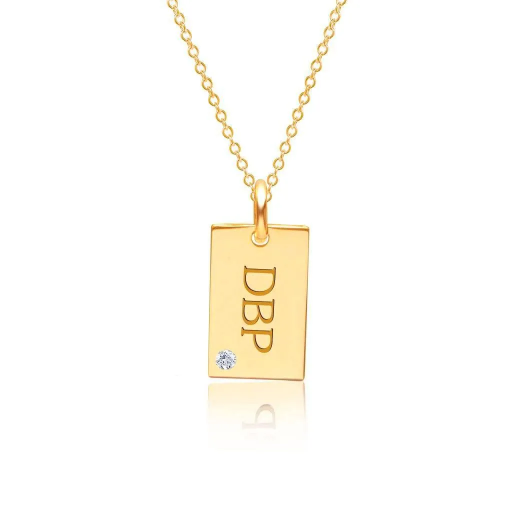 14k Gold Monogram Dog Tag Necklace With Birthstone sold by Tiny Tags