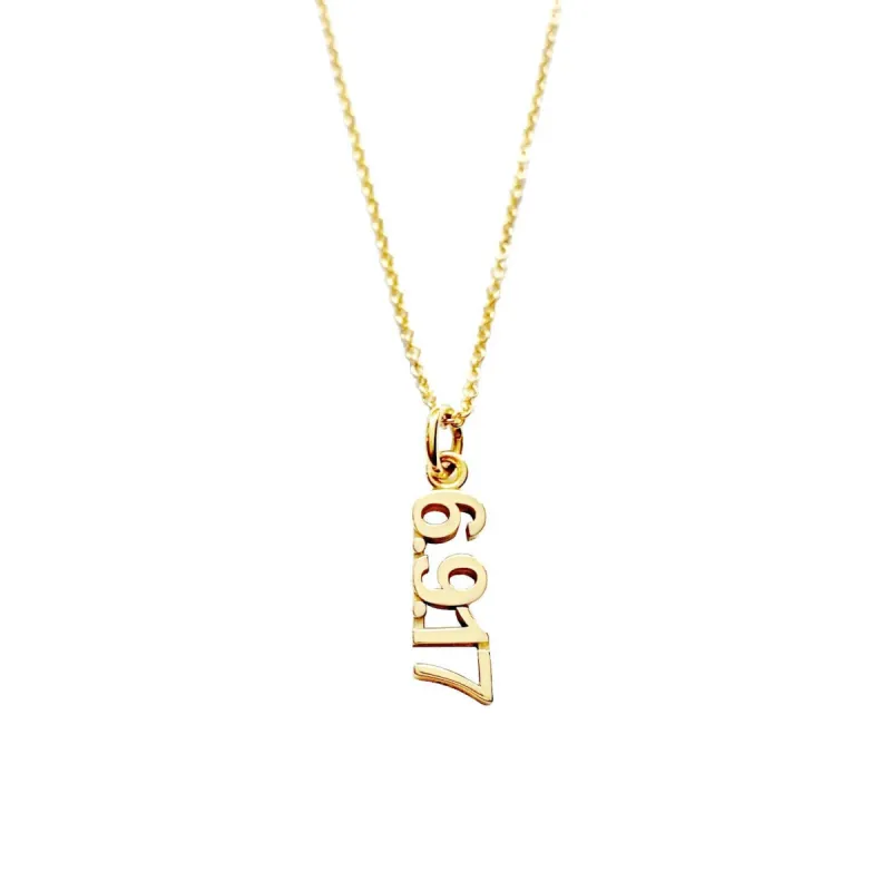 Gold Vertical Date Necklace sold by Tiny Tags