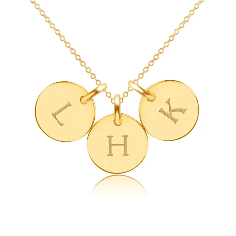 Gold Initial Necklace - 3 Circles - Uppercase sold by Tiny Tags