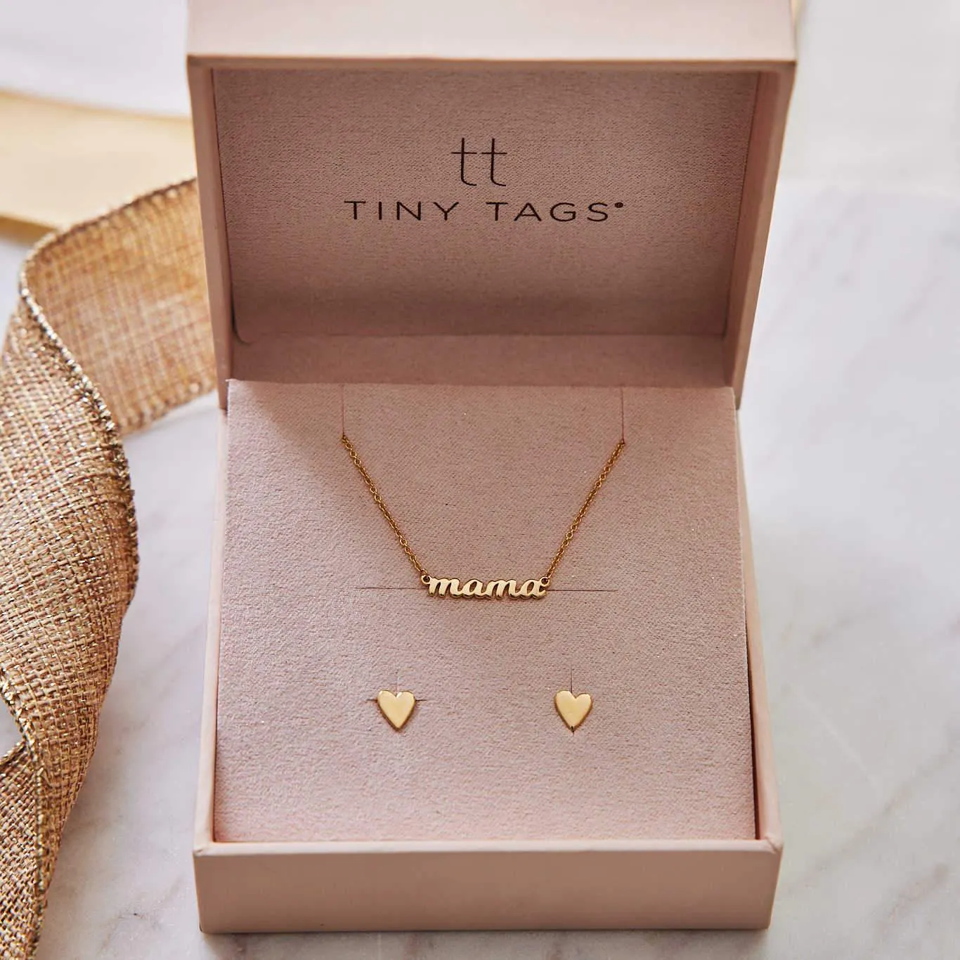 'Love Mama' Bundle (Mama Necklace + Heart Studs) sold by Tiny Tags
