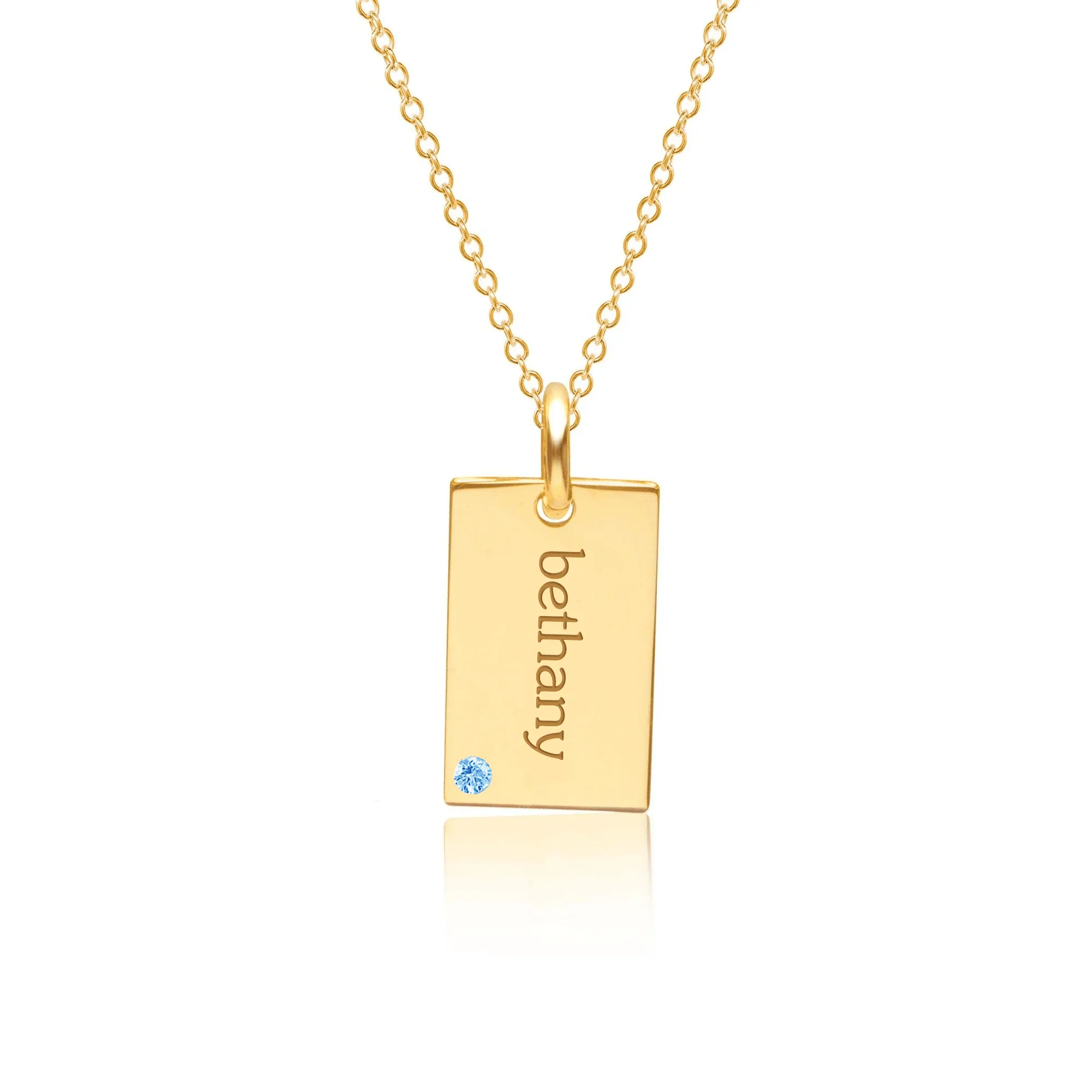 14k Gold Mini Dog Tag Necklace with Birthstone sold by Tiny Tags