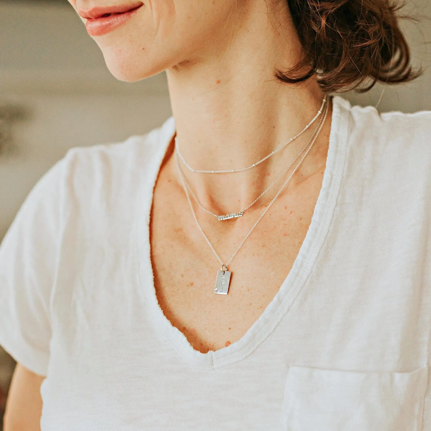 Sterling Silver Mini Dog Tag Necklace - 2 Names With Birthstones sold by Tiny Tags product image thumbnail 2