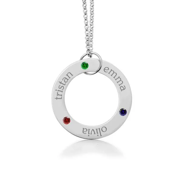 14k Gold Circle Pendant Necklace - 3 Names With Birthstones sold by Tiny Tags product image thumbnail 3