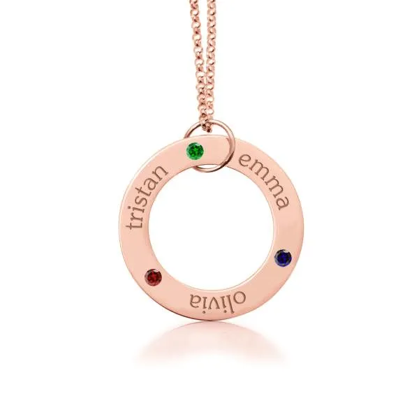 14k Gold Circle Pendant Necklace - 3 Names With Birthstones sold by Tiny Tags product image thumbnail 2