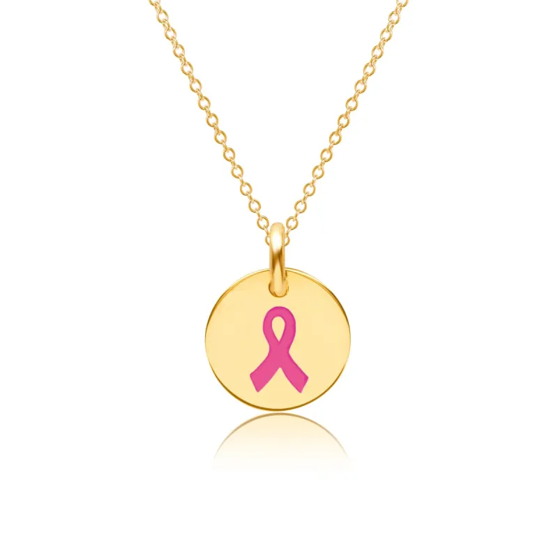 14k Gold Engravable Breast Cancer Ribbon Necklace sold by Tiny Tags