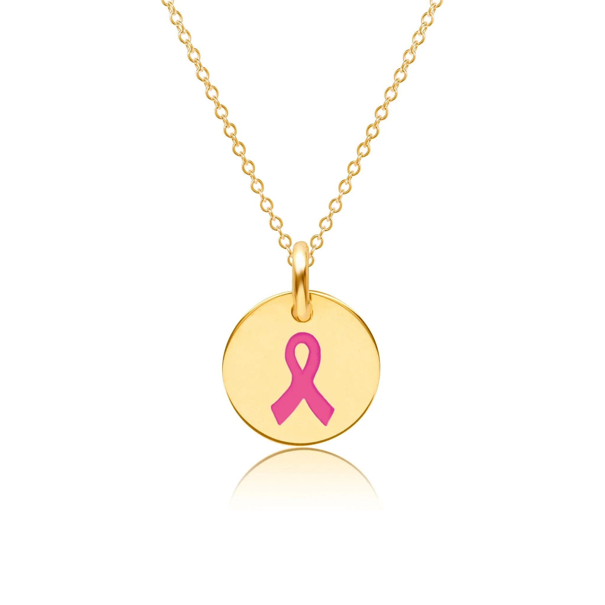 14k Gold Engravable Breast Cancer Ribbon Necklace sold by Tiny Tags