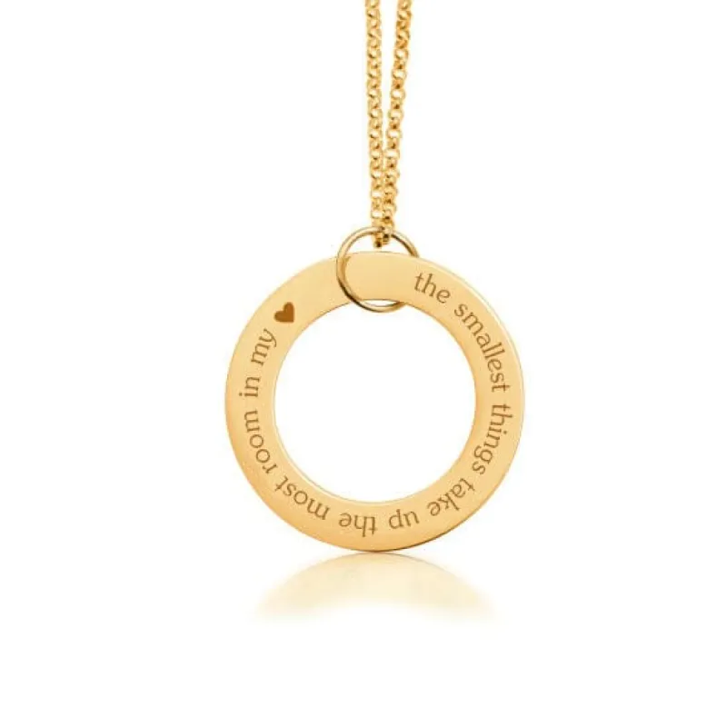 Gold Circle Pendant Necklace - Custom Phrase or Quote sold by Tiny Tags
