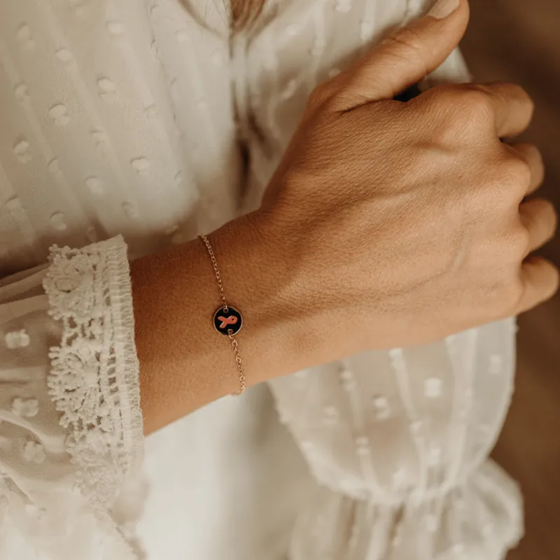 14k Breast Cancer Story Chain Bracelet sold by Tiny Tags