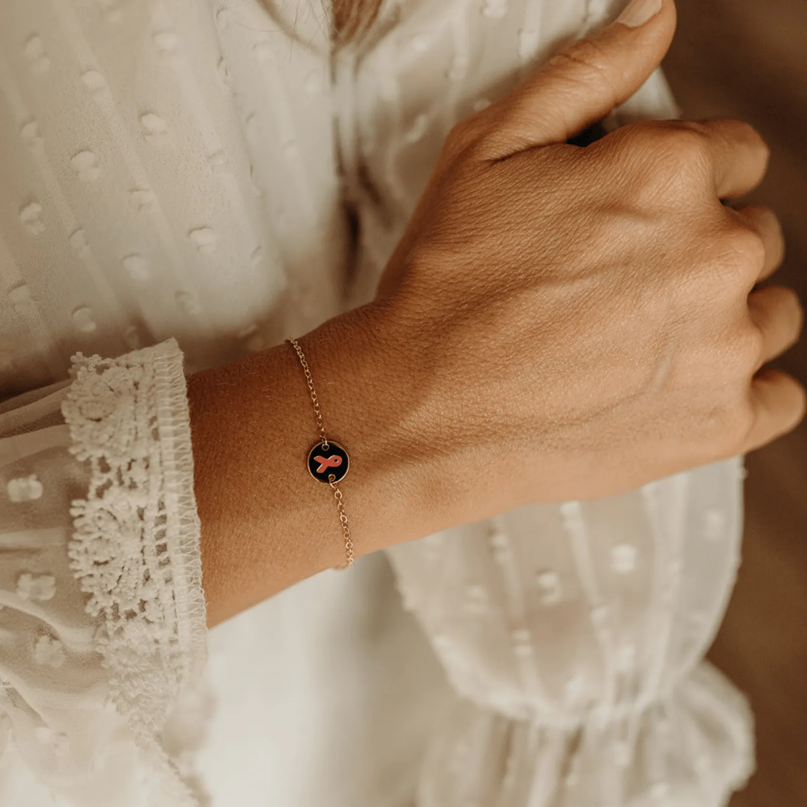 14k Breast Cancer Story Chain Bracelet sold by Tiny Tags