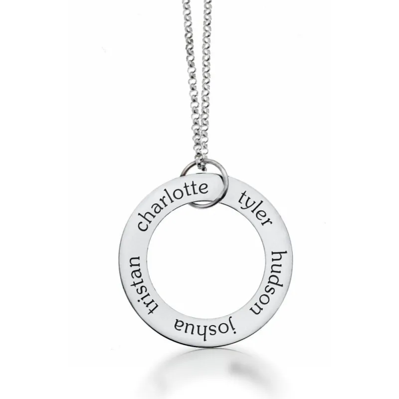 Sterling Silver Circle Pendant Necklace - 5 Names sold by Tiny Tags