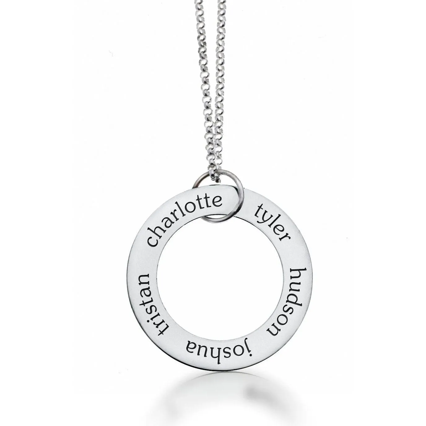 Sterling Silver Circle Pendant Necklace - 5 Names sold by Tiny Tags