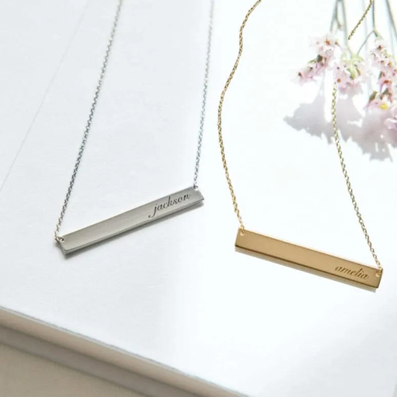 14k Gold Script Skinny Bar Necklace sold by Tiny Tags product image thumbnail 3