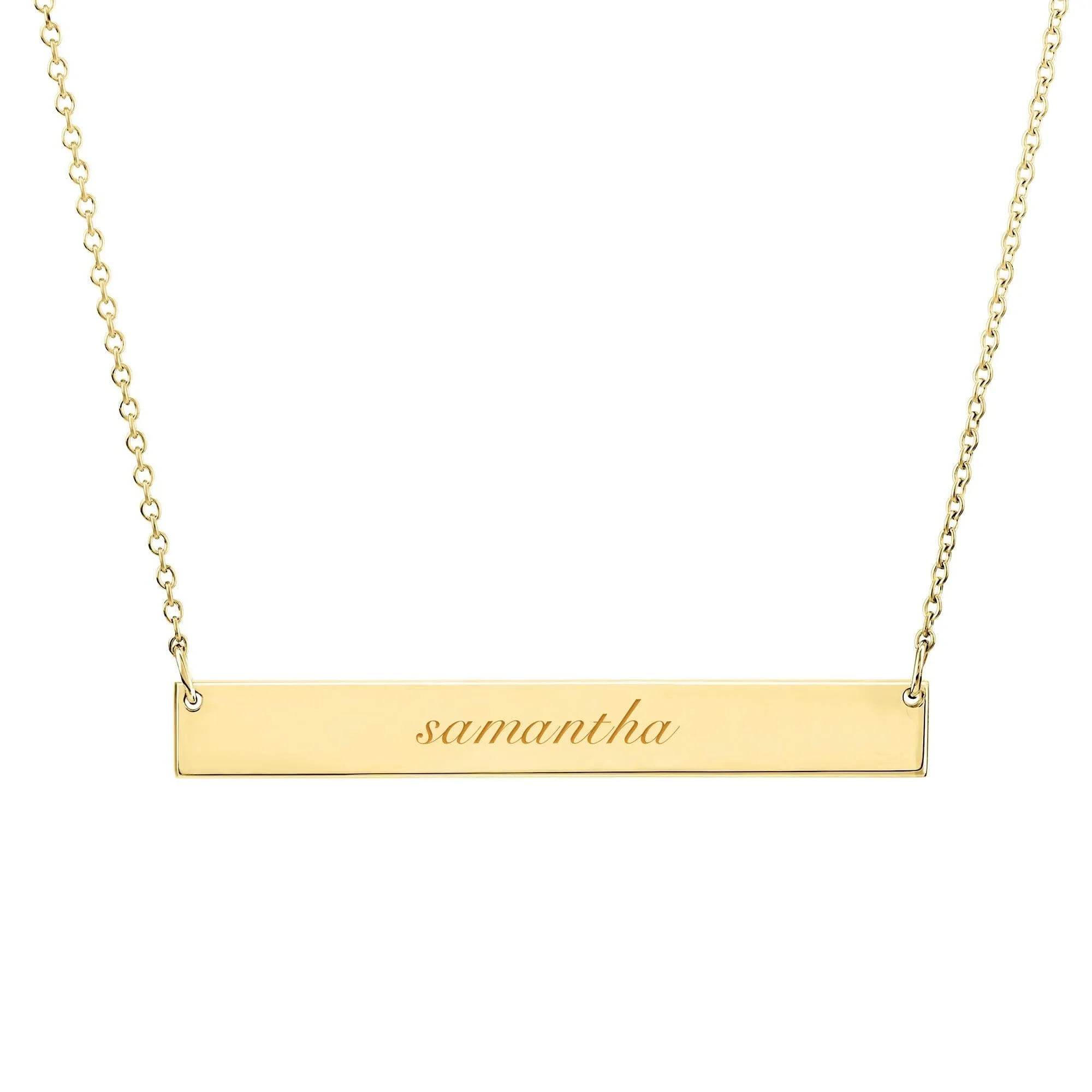 14k Gold Script Skinny Bar Necklace sold by Tiny Tags
