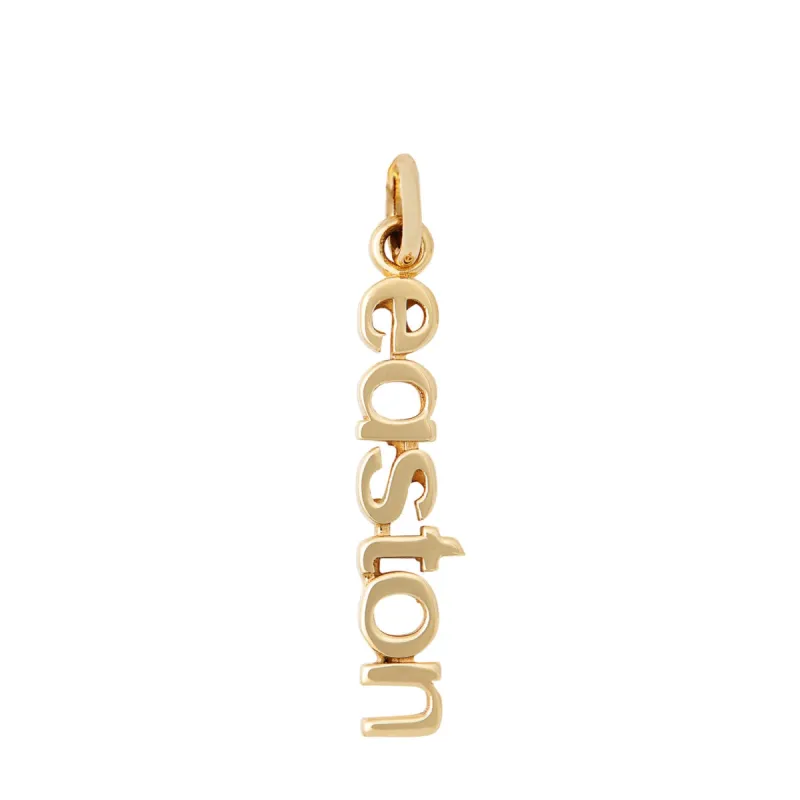 14k Gold Vertical Name Charm sold by Tiny Tags