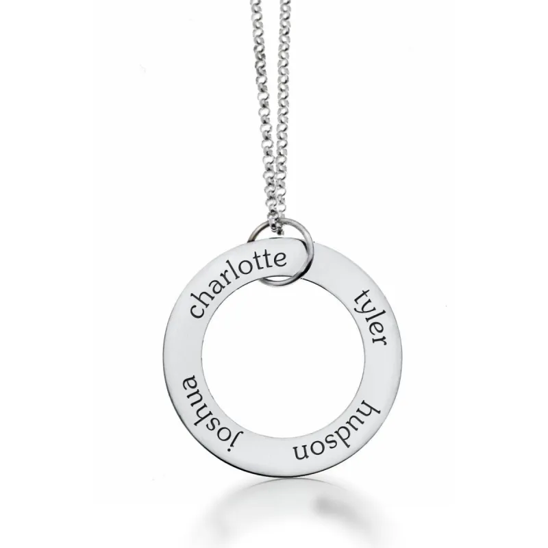 Sterling Silver Circle Pendant Necklace - 4 Names sold by Tiny Tags