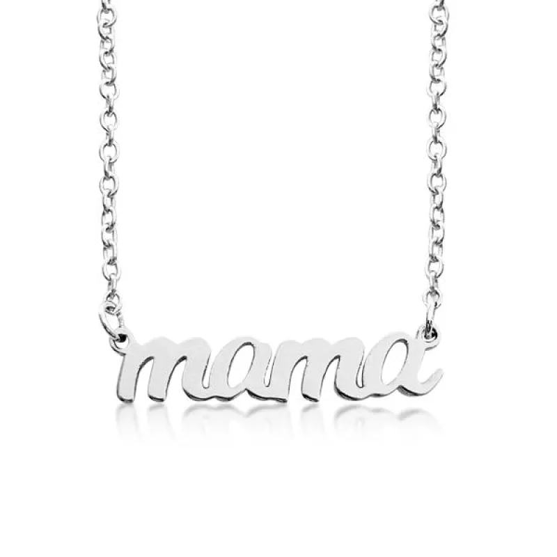 Sterling Silver Script Mama Nameplate sold by Tiny Tags