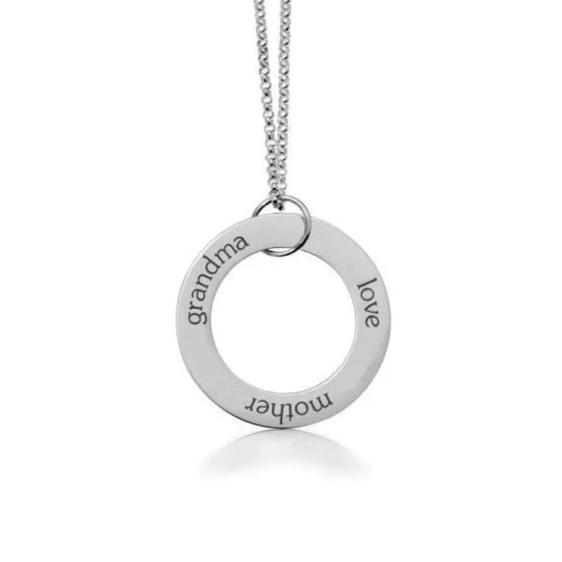 Sterling Silver Circle Pendant Necklace - Grandma, Mother, Love sold by Tiny Tags