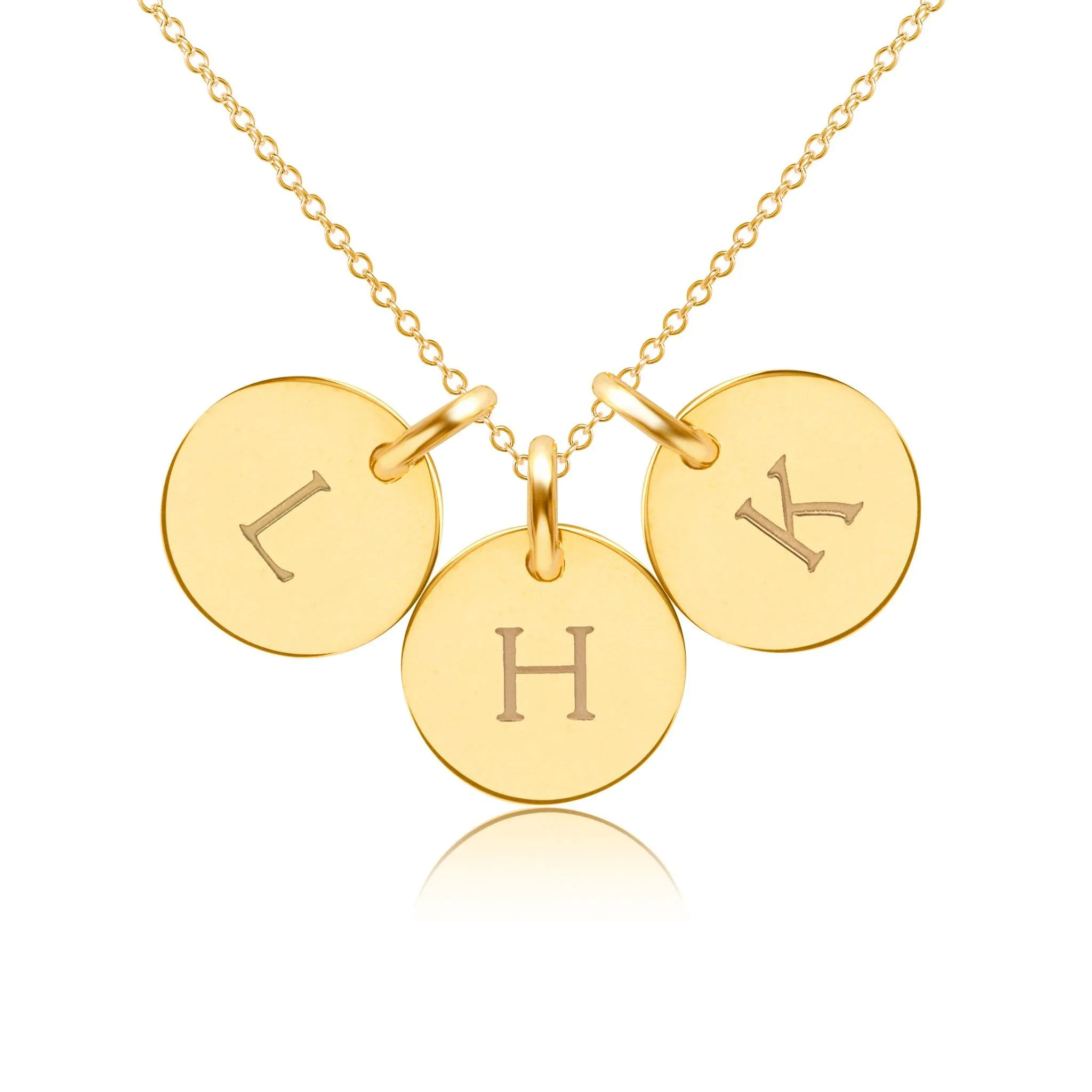 14k Gold Initial Necklace - 3 Circles - Uppercase sold by Tiny Tags