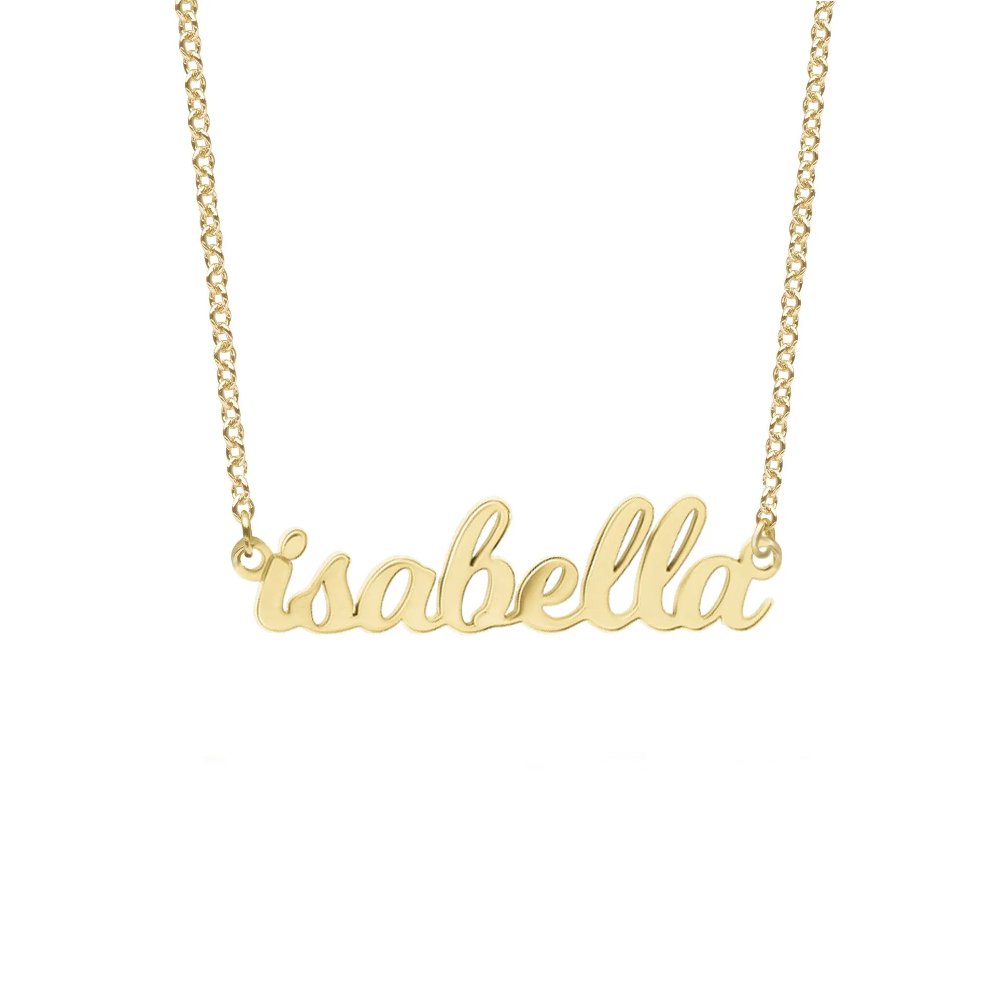 14k Gold Script Nameplate Necklace sold by Tiny Tags