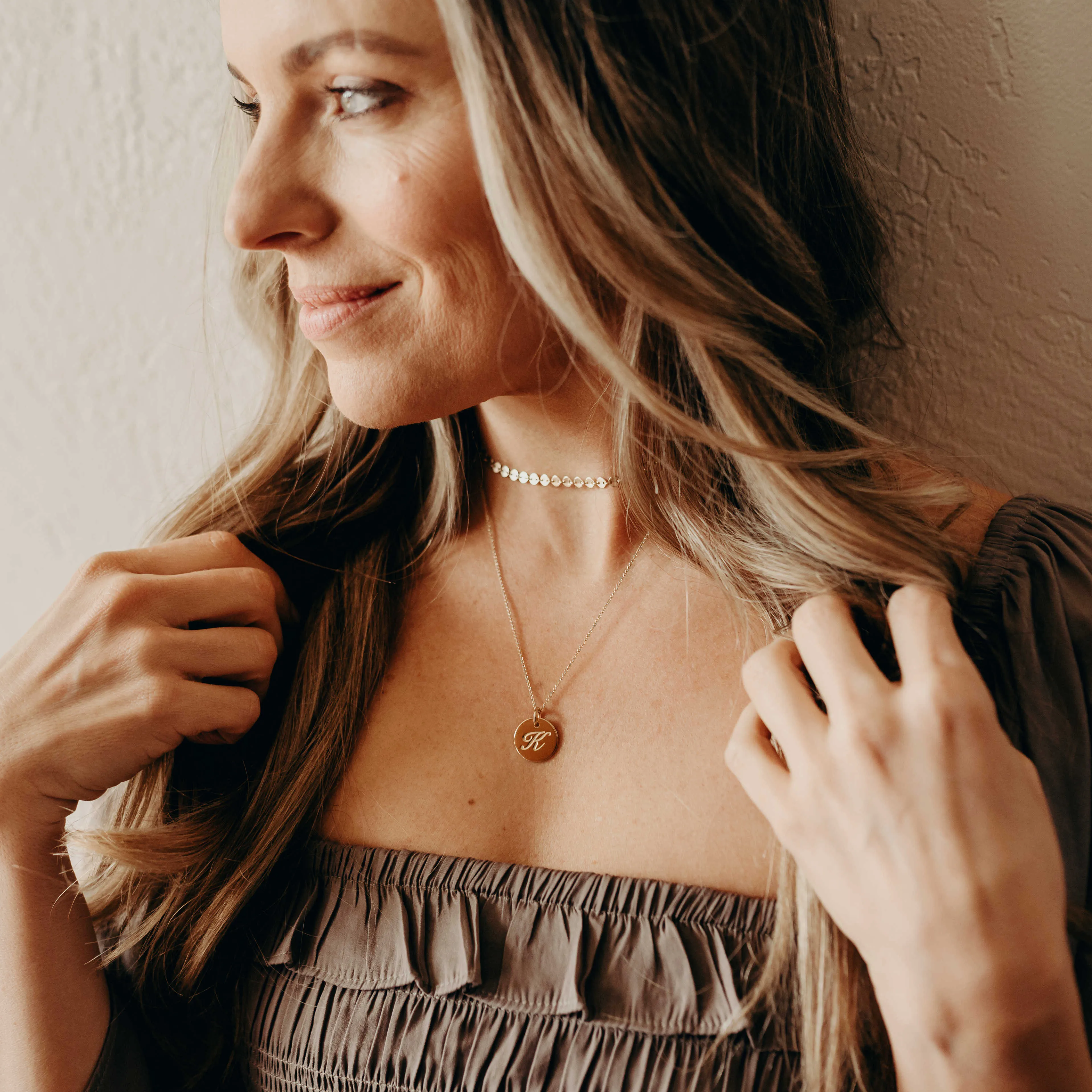 Gold Script Initial Circle Necklace sold by Tiny Tags product image thumbnail 2