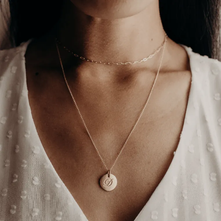 Gold Script Initial Circle Necklace sold by Tiny Tags product image thumbnail 3
