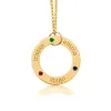 Gold Circle Pendant Necklace - 3 Names With Birthstones sold by Tiny Tags