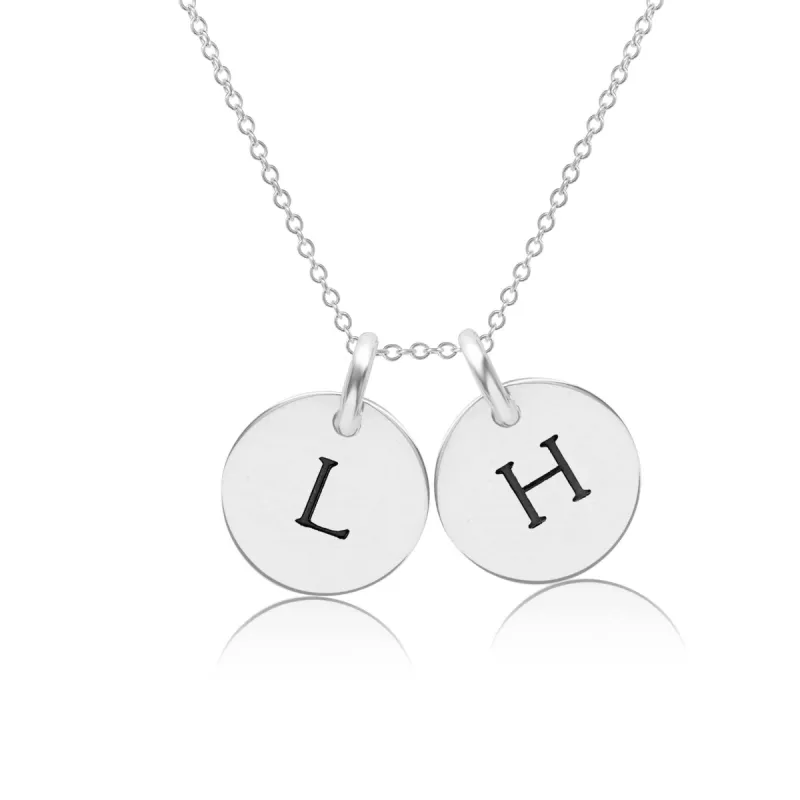 Sterling Silver Initial Necklace - 2 Circles - Uppercase sold by Tiny Tags