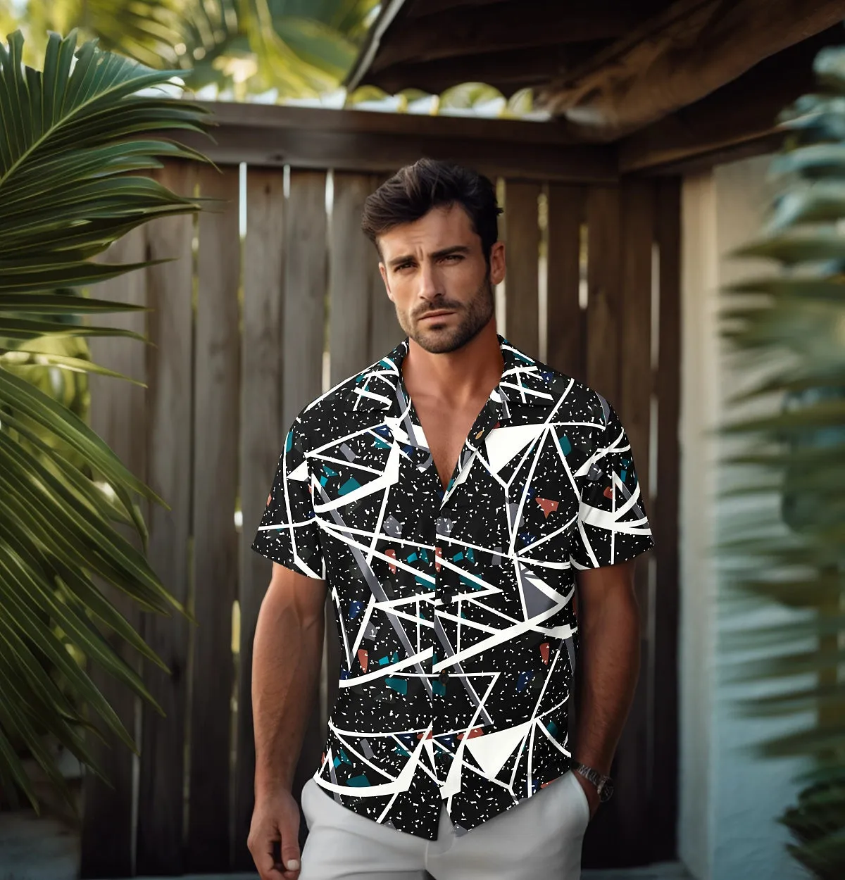 Wrinkle-Free - Black Abstract - Camp Collar sold by Airthreads product image thumbnail 3