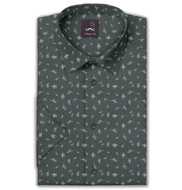 Pure Cotton - Short Sleeve - Dark Gray with Leaves sold by Airthreads