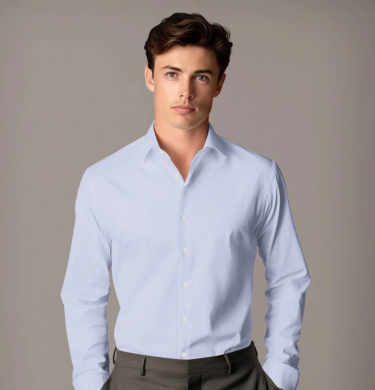 Luxury Pure Cotton - Long Sleeve - Blue micro check sold by Airthreads product image thumbnail 4