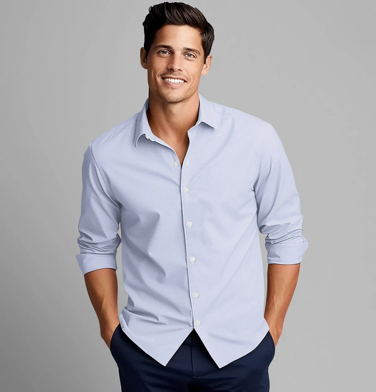 Luxury Pure Cotton - Long Sleeve - Blue micro check sold by Airthreads product image thumbnail 3